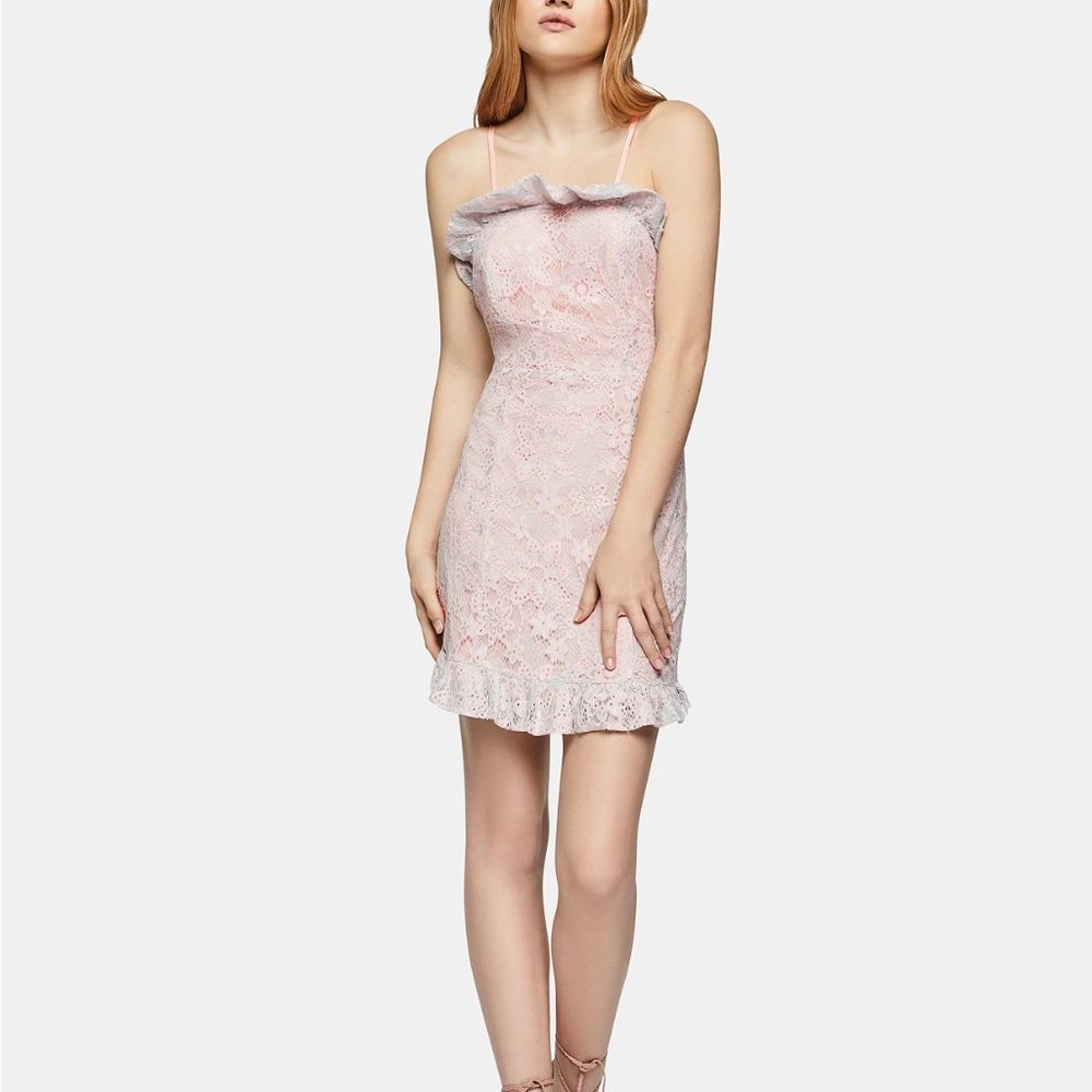 BCBGeneration Ruffle Hem Mini Lace Sheath Dress